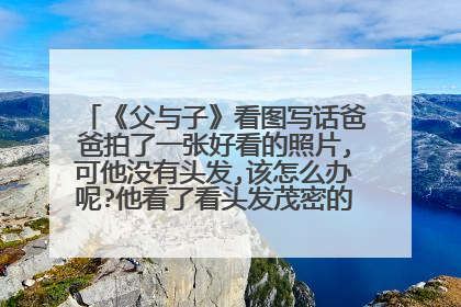 《父与子》看图写话爸爸拍了一张好看的照片,可他没有头发,该怎么办呢?他看了看头发茂密的儿子，想到了