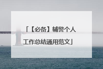 【必备】辅警个人工作总结通用范文