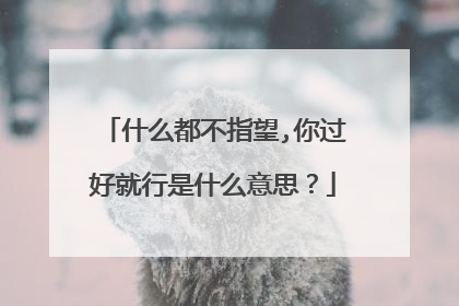 什么都不指望,你过好就行是什么意思？