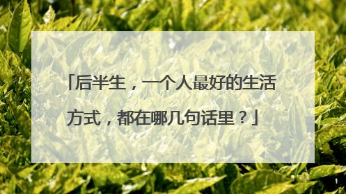 后半生,一个人最好的生活方式,都在哪几句话里?