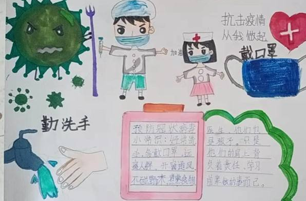 小学生画抗疫情的手抄报简单好看图片 
